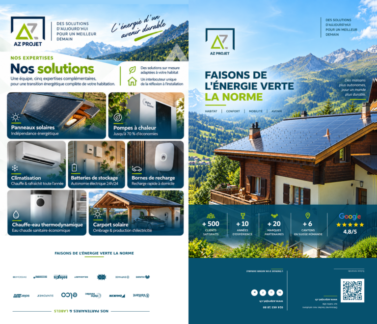 Plaquette commerciale AZ Projet, recto et verso
