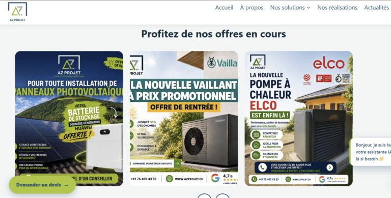 Bloc « Profitez de nos offres en cours » sur le site AZ Projet, avec les visuels des campagnes