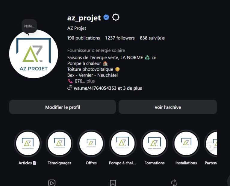 Compte Instagram d'AZ Projet