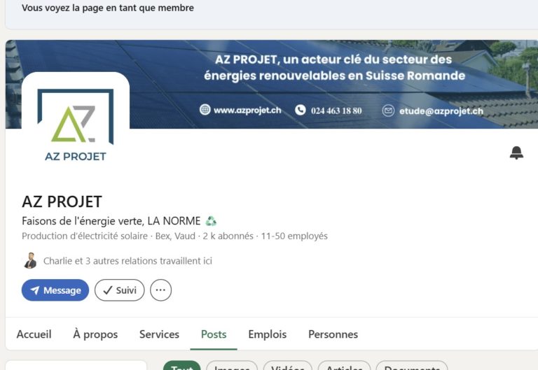 Page LinkedIn d'AZ Projet