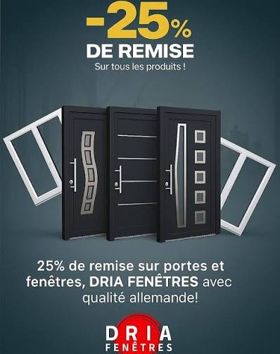 Visuel de campagne Dria Fenêtres : 25 % de remise sur portes et fenêtres