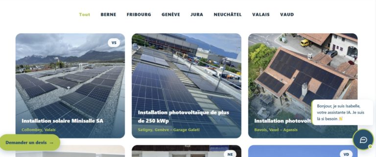 Page réalisations du site AZ Projet, filtrable par canton